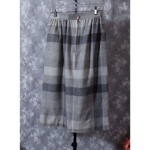 Vintage 80s Skirt 1980s Plaid Gray & White Secretary Preppy Academia Size Small - Picture 3 of 4